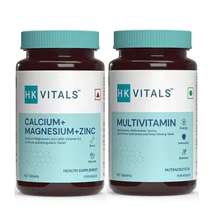 HealthKart HK Vitals Multivitamin for Men and Women, with Multimineral, Amino Acids, Taurine and Ginseng, 60 Tablets with Calcium, Magnesium and Zinc Tablets with Vitamin D3, 60 Tablets (Combo Pack)