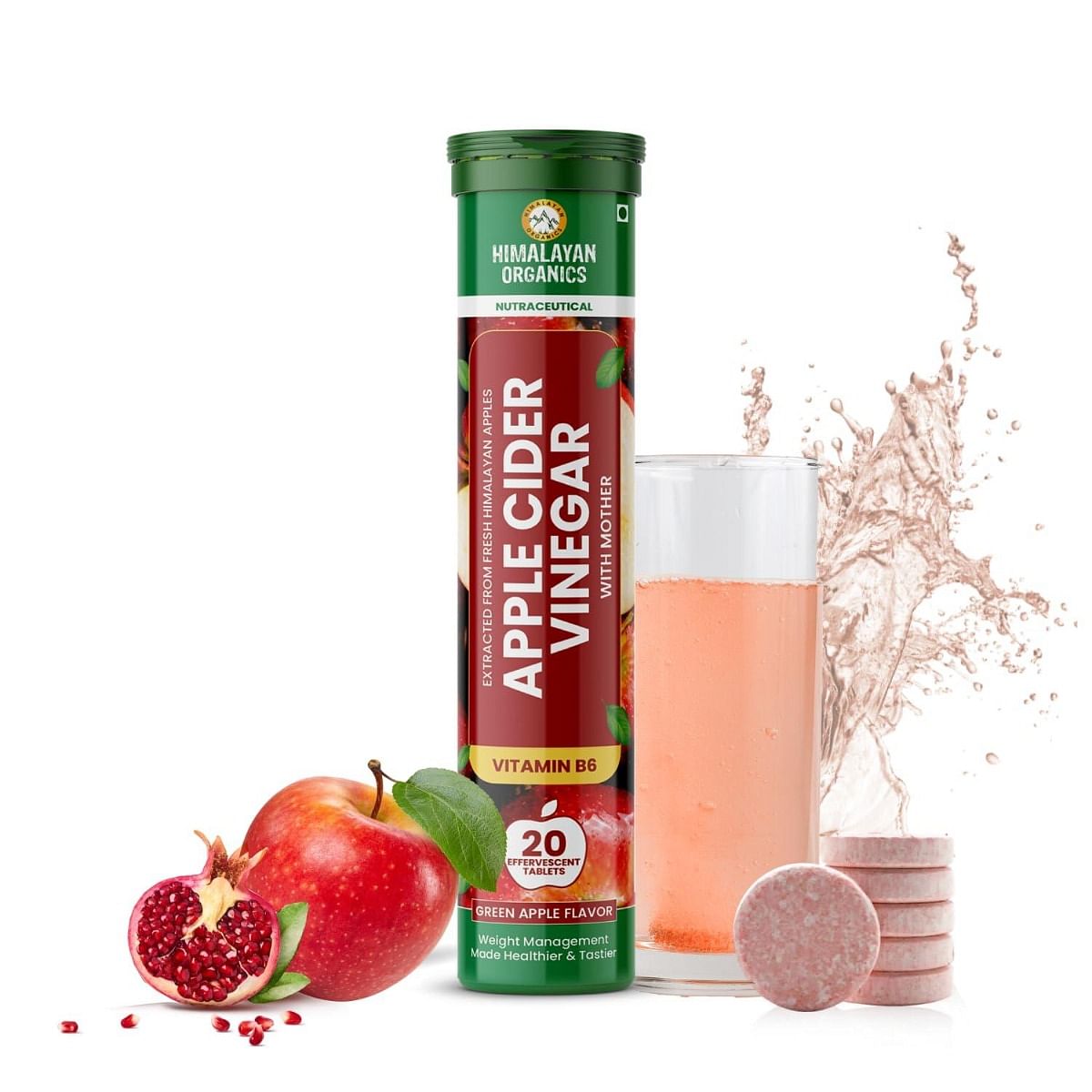 

Vlado's Himalayan Organics Apple Cider Vinegar 20 Effervescent Tablet Weight Management & Gut Health 500mg No added Sugar