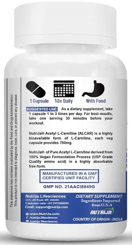 NutriJa Acetyl L-Carnitine 750mg - 60 Capsules NutriJa Acetyl L-Carnitine 750mg - 60 Capsules