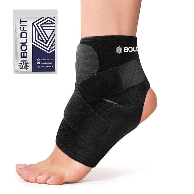 Boldfit Premium Ankle Support Compression Brace For Injuries, Ankle Protection Guard Helpful In Pain Relief And Recovery. Ankle Band For Men & Women Neoprene Black - 1Pcs, Free Size