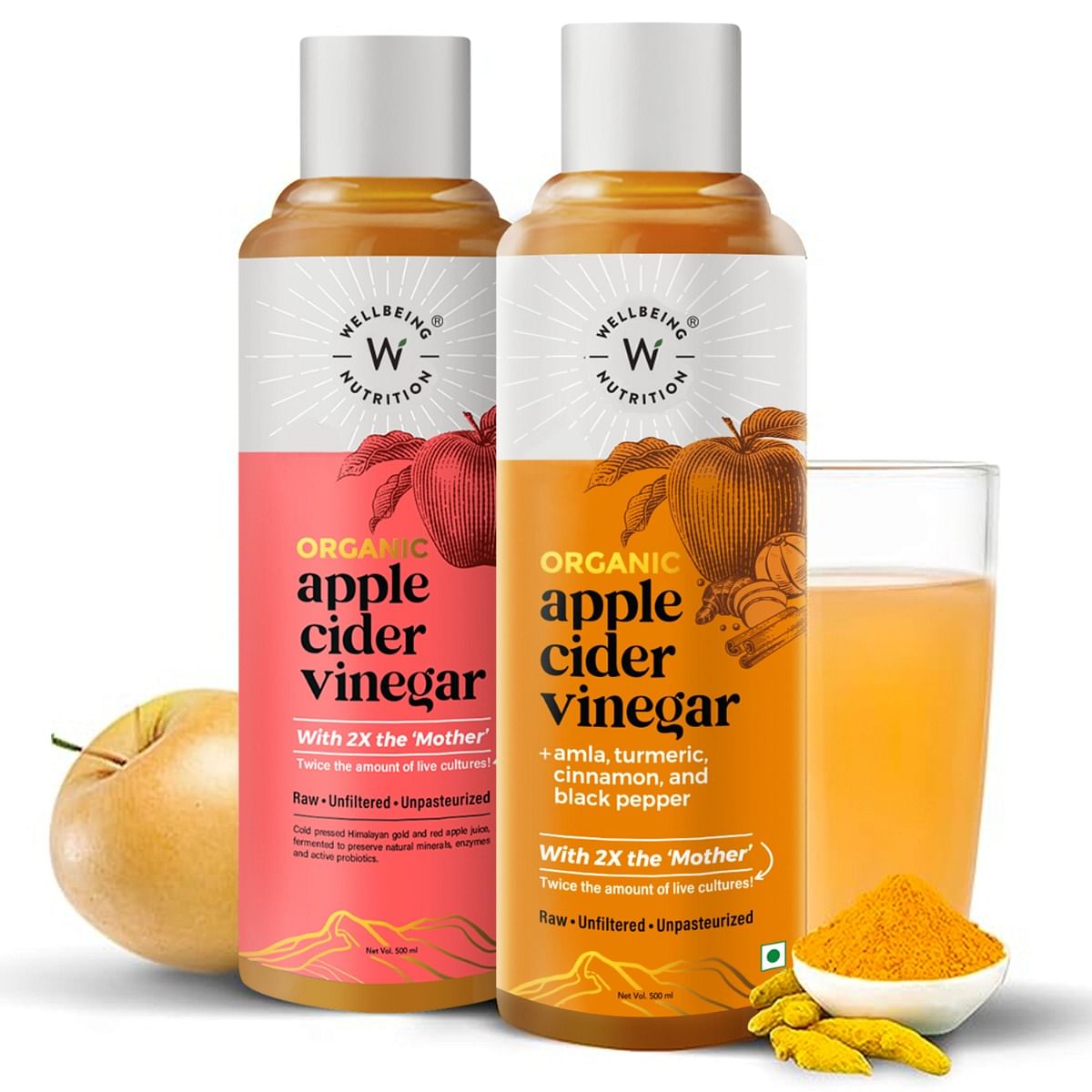 

Wellbeing Nutrition ACV Combo - USDA Organic Himalayan Apple Cider Vinegar (2X Mother) with Amla (Vitamin C for Immunity), Turmeric, Cinnamon & Bla...