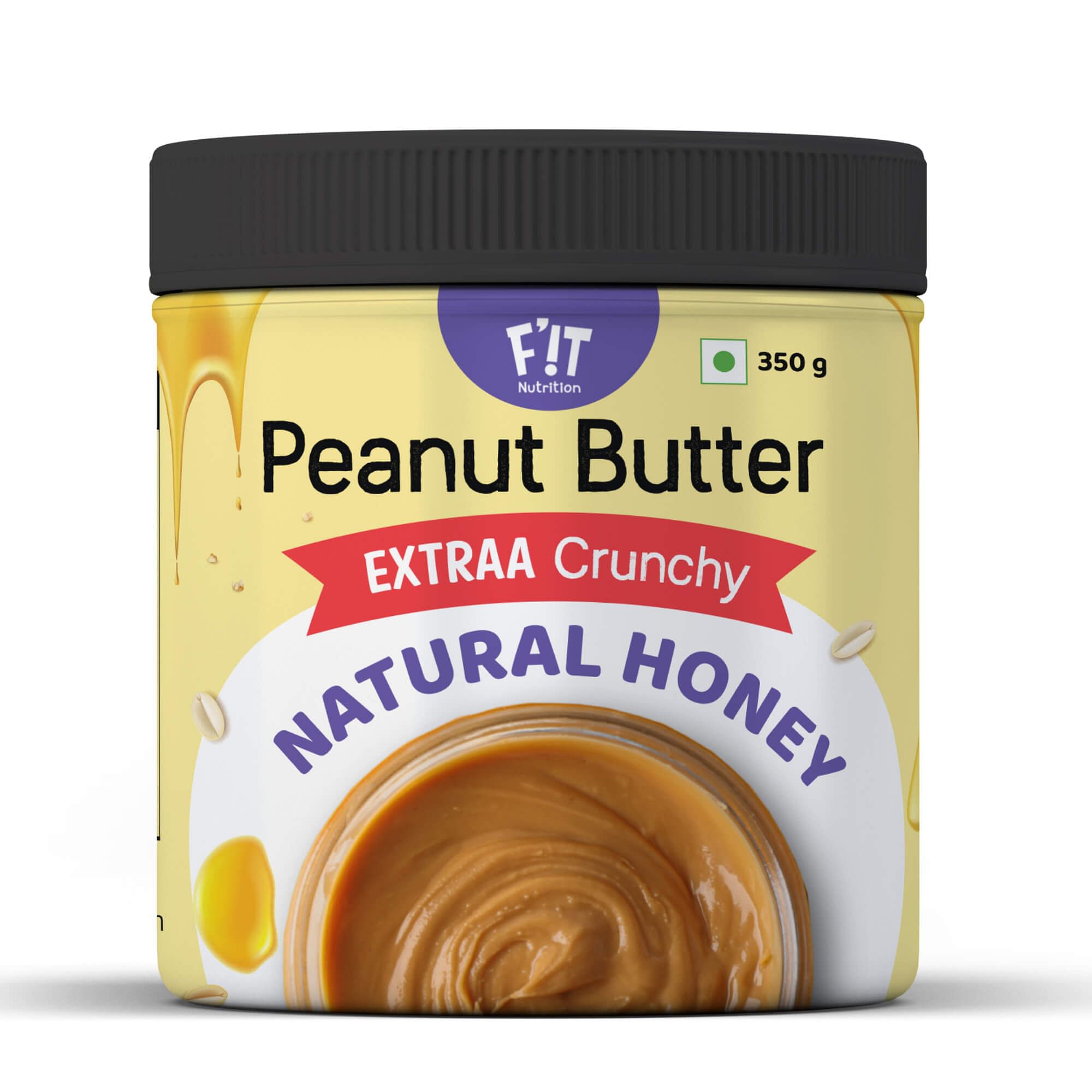 

F'iT Nutrition Natural Honey Peanut Butter EXTRAA Crunchy, No Sugar No Salt No Preservatives Rich in Protein Gluten Free 350g