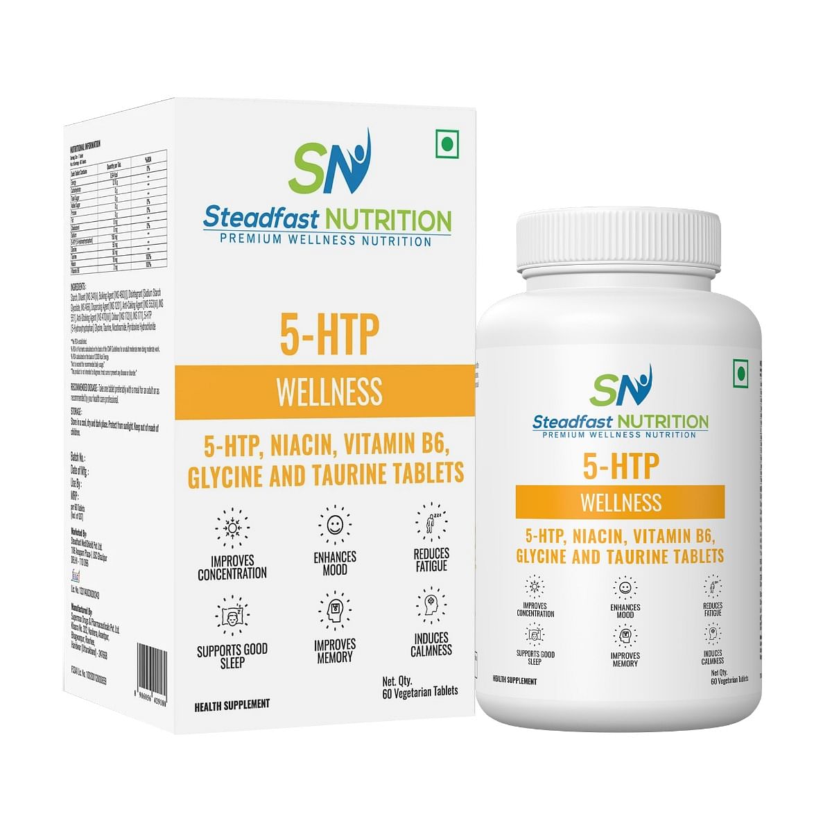 

Steadfast Nutrition 5-HTP| Reduce Stress and Anxiety | Relaxes Mind (Pack of 60 Tablets)