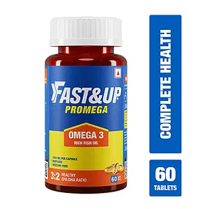 Fast & Up Promega Omega 3 Rich Fish Oil 1250mg 3:2 Health EPA:DHA Ratio (60 Softgels) (60)