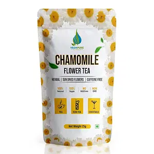 Vedapure Chamomile Tea | Sun Dried Whole Chamomile Flower Buds | Stress Relief & Good Sleep Tea | Caffeine Free Pure Herbal Bed Time Tea | - 25 Gm