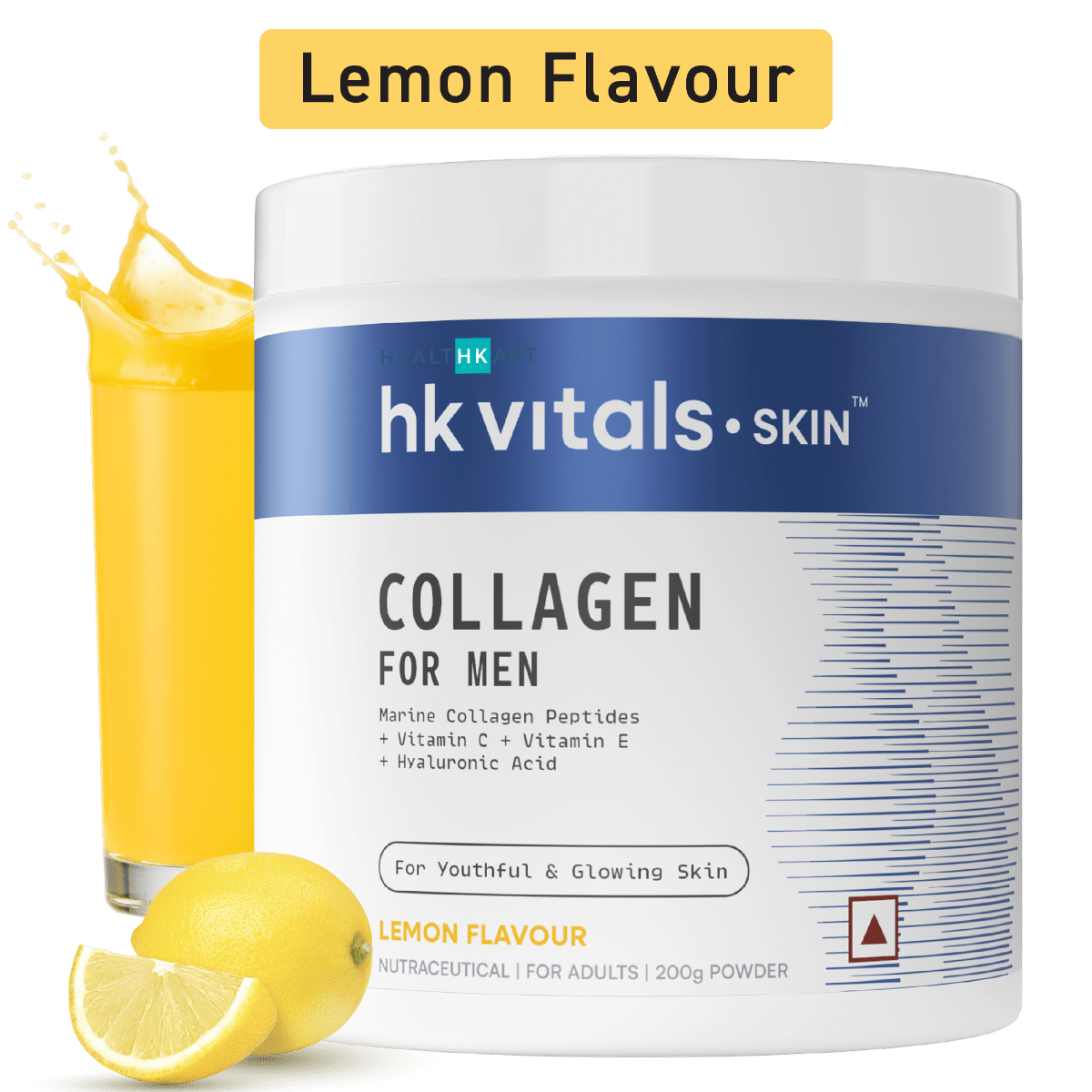 hk vitals Marine Collagen Supplement for Men (Lemon, 200g) | Vitamin C, E, Sodium Hyaluronate | For Youthful & Glowing Skin-picture-16
