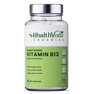 Health Veda Organics Plant Based Vitamin B-12, 2.2mcg | 60 Veg Capsules | Boost Energy Level | Supports Healthy Nervous System & Brain Function | For Both Men & Women