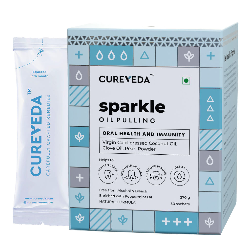 

Cureveda Sparkle Oil Pulling for Mouth, Healthy Teeth & Stronger Gums | Herbal Mouthwash with Virgin Coconut Oil | For Mouth Detox & Fresh Breath |...