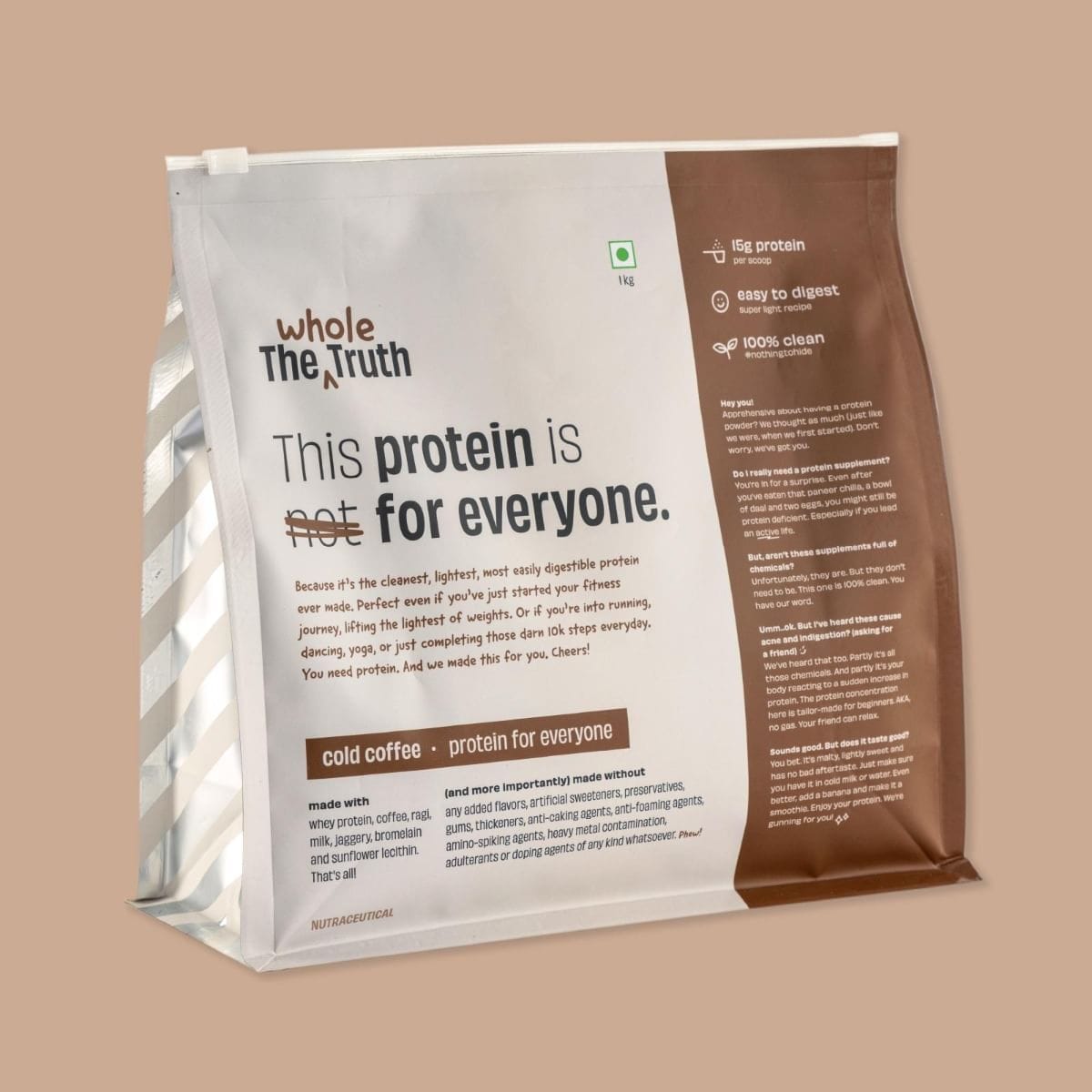 The Whole Truth Protein for Everyone | Beginners Protein Powder | 15g Protein/Scoop | Clean, Light & Easy to Digest | No Artifical Flavours & No Artificial Sweetener