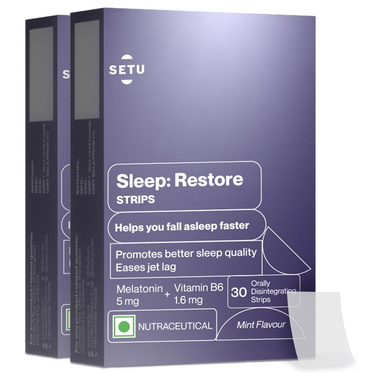 

Setu Sleep Restore Melatonin 5mg - 30 Orally Dissolving Strips (Pack of 2) | Plant Based 5 mg Melatonin | Promotes Relaxation & Sleep, Eases Jet La...