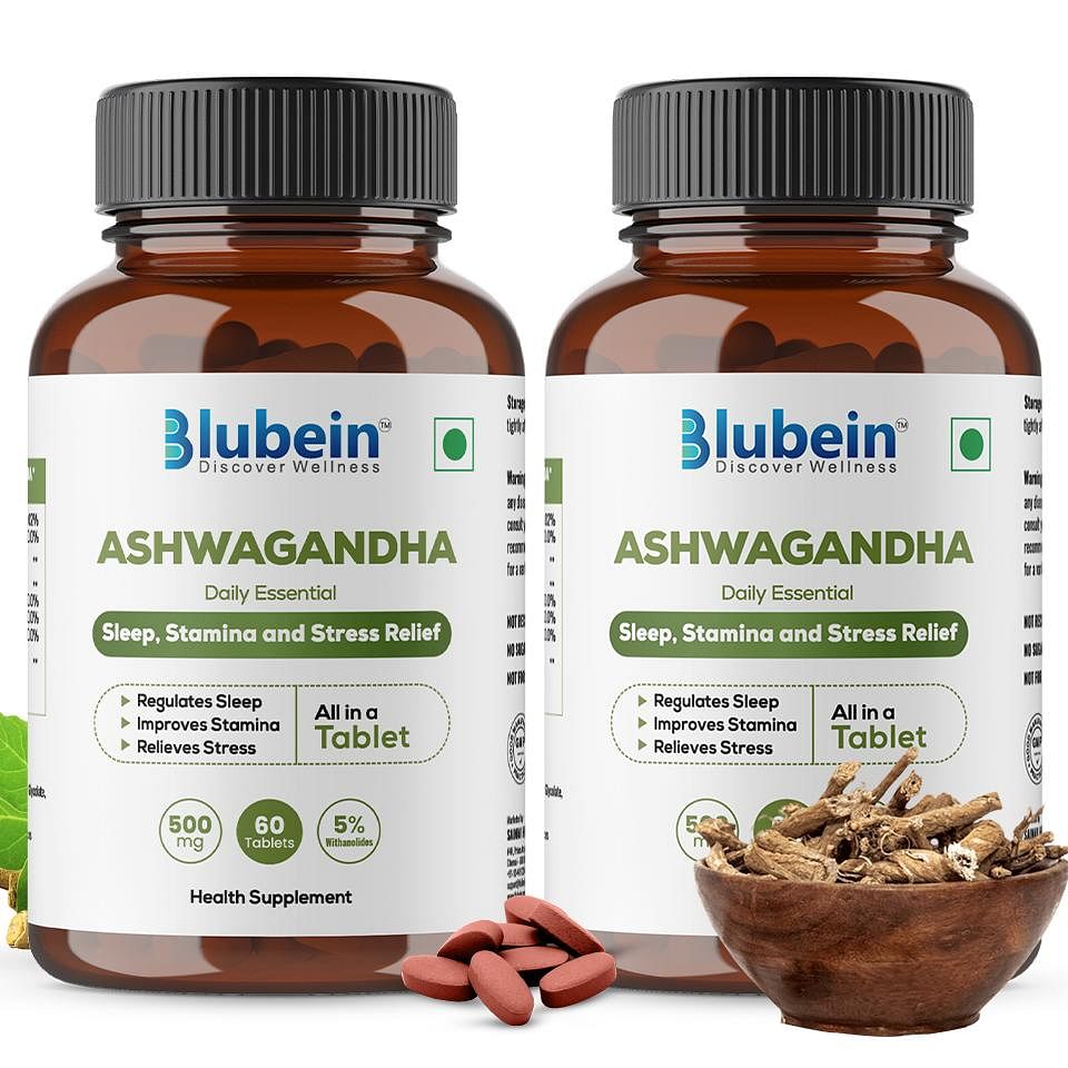 

Blubein Ashwagandha | Natural stress reliever, Enhances Physical performance | 500mg with 5% Withanolides | 60 - Tablets x Pack of 2