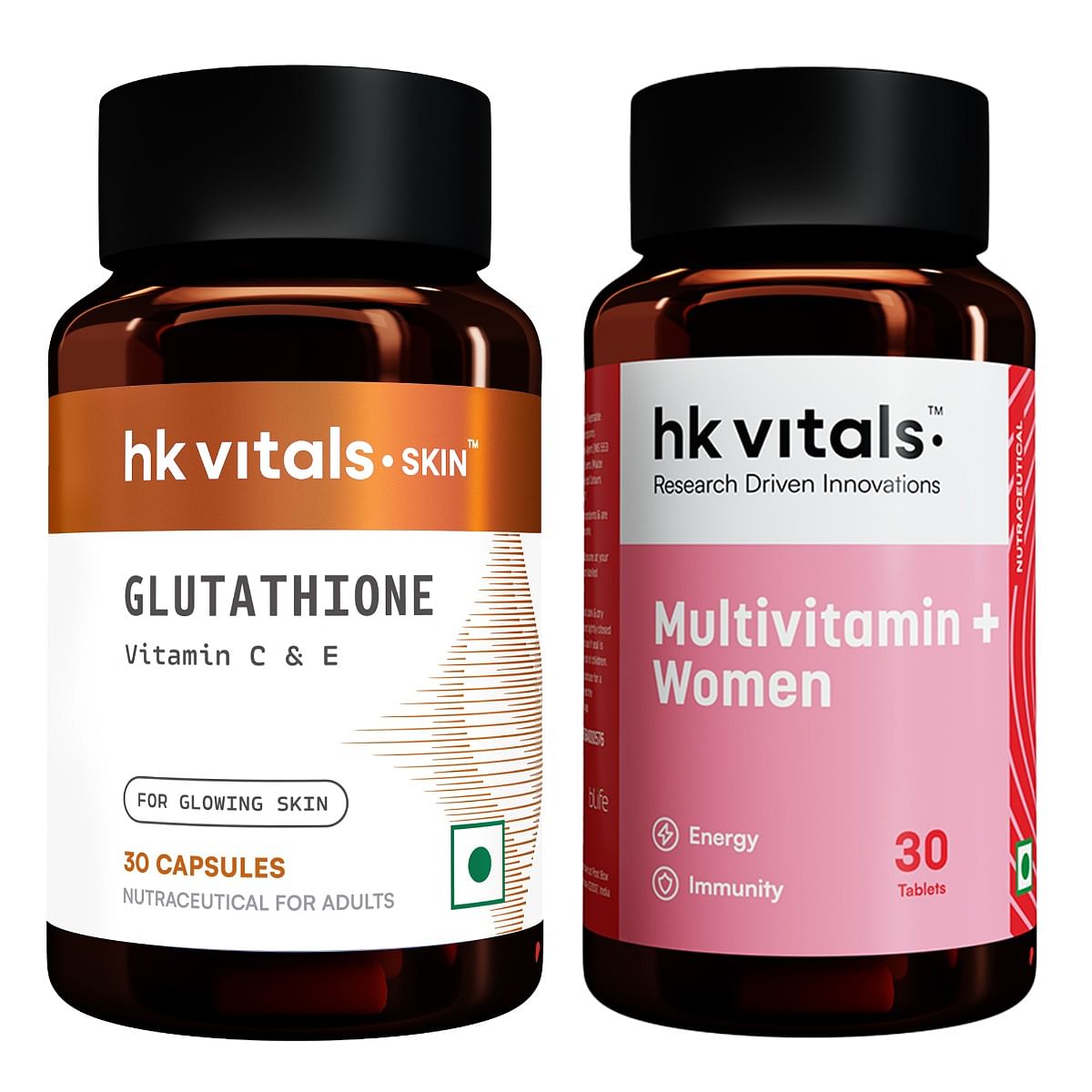 

HK Vitals Multivitamin Plus Women (30 Tablets) with Glutathione (30 Veg Capsules) | Daily Multivitamin for Women | For Energy, Joints, Skin & Hair