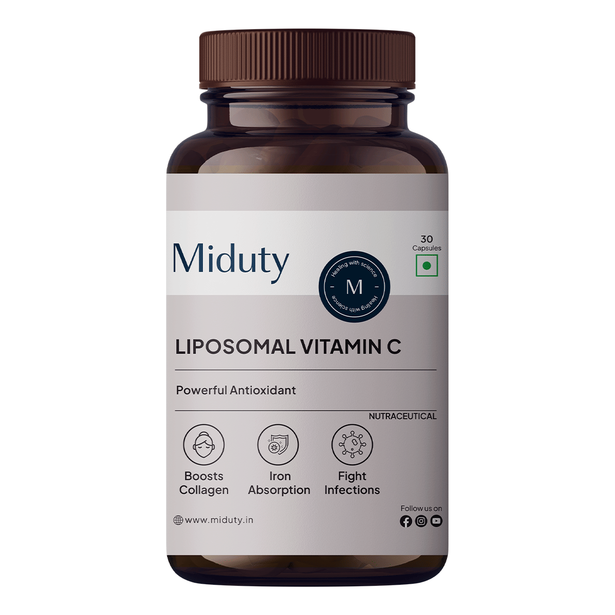 

Miduty Liposomal Vitamin C - Immunity Booster - Antioxidant - Skin Glow - 8x Absorption - 30 Capsules