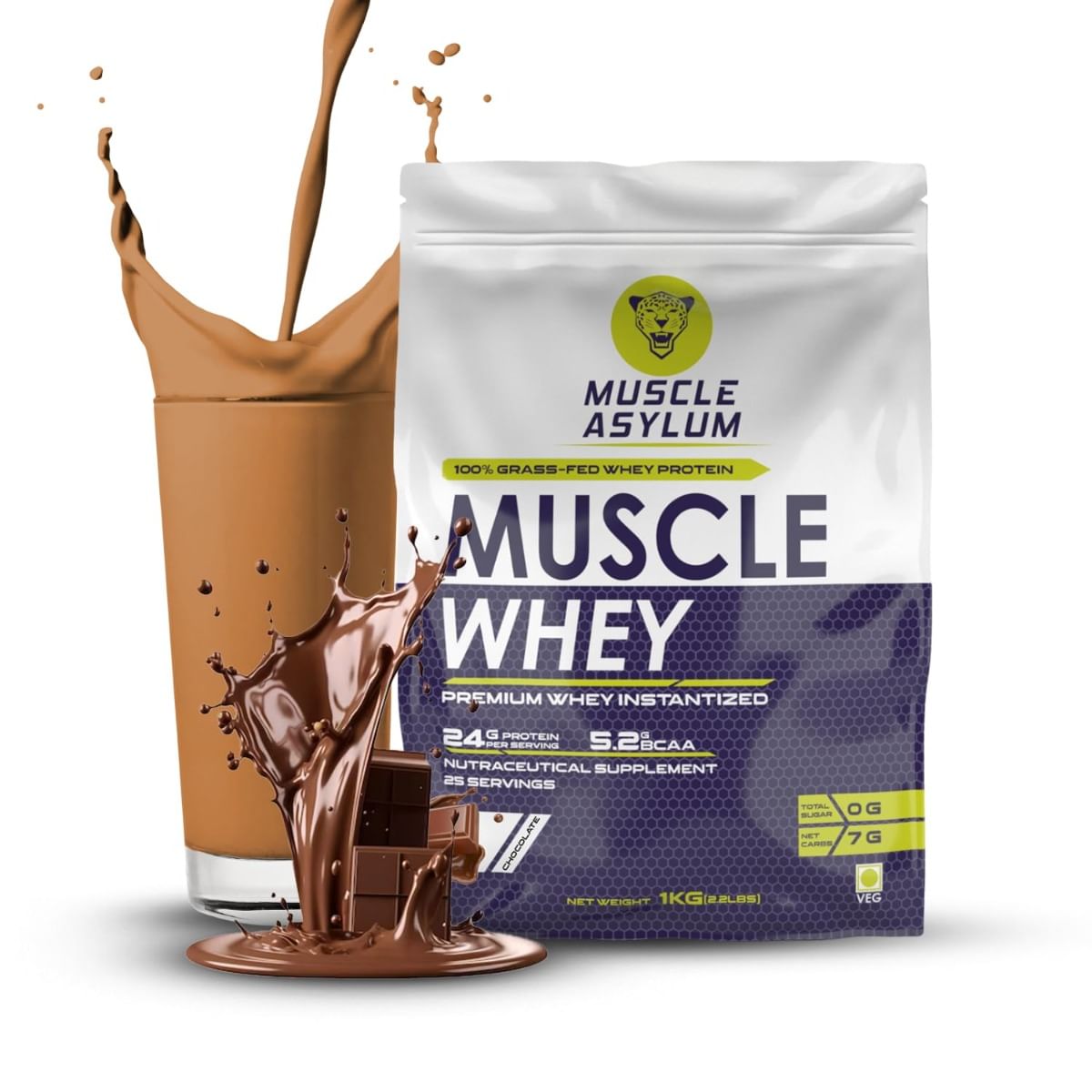 

Muscle Asylum Premium 100% Whey Protein, 24g Protein, 5.2g Bcaa, For Muscle Building & Recovery ,25 Servings (Double Chocolate)-1kg (2.2 lbs), Bag