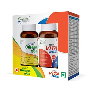 Fytika Vita 365 & FYTIKA Omega 3 Fish Oil 1000mg Combo Pack | Multivitamin for men and women with Antioxidant & herbs blend for Energy (30 Tablets and 30 Capsules)