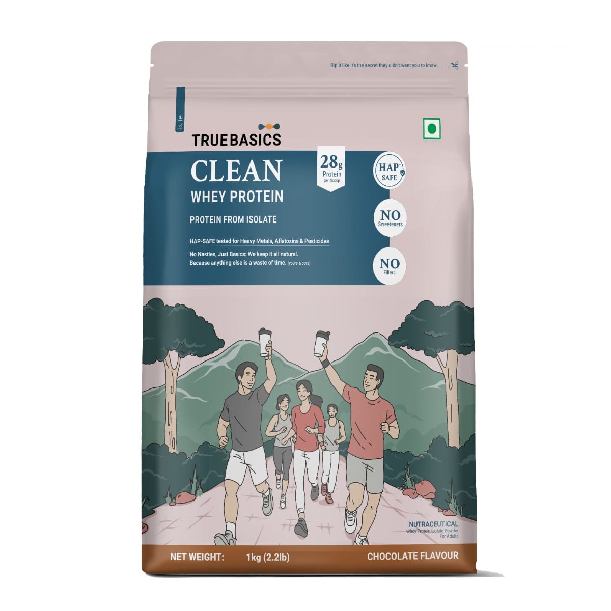 

TrueBasics Clean Whey 100 Protein Isolate Powder (Chocolate, 1kg) | 28g Protein per Scoop