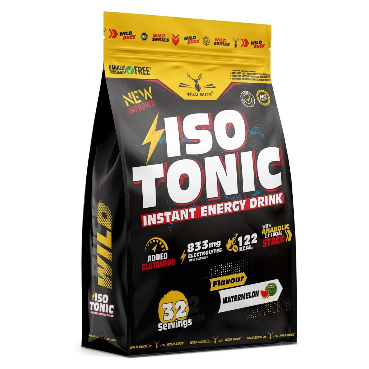 

WILD BUCK Isotonic Instant Energy Drink Formula with Anabolic Stack 2:1:1 BCAA & L-Glutamine (1kg, Watermelon)