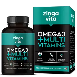 Zingavita Omega 3 + Multivitamin For Immunity Energy & Heart Health (120 Capsules)