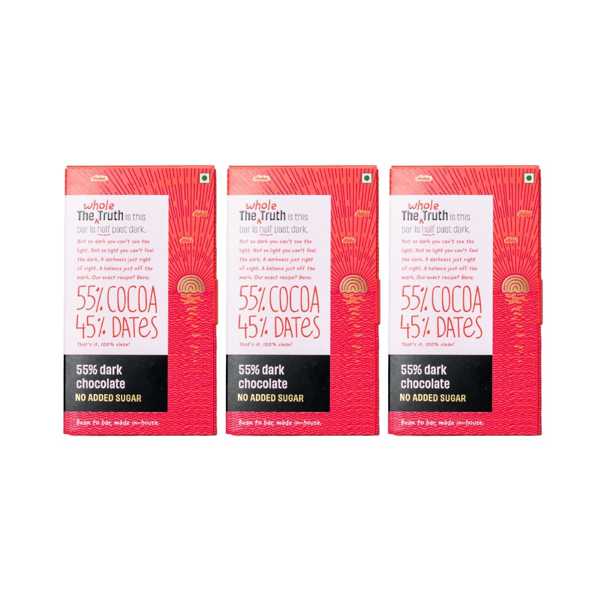 

The Whole Truth - Dark Chocolate Combo | 55% Dark Chocolate | Pack of 3 | 160 g | No Added Sugar | Bean to Bar | Vegan | No Artificial Flavours | P...