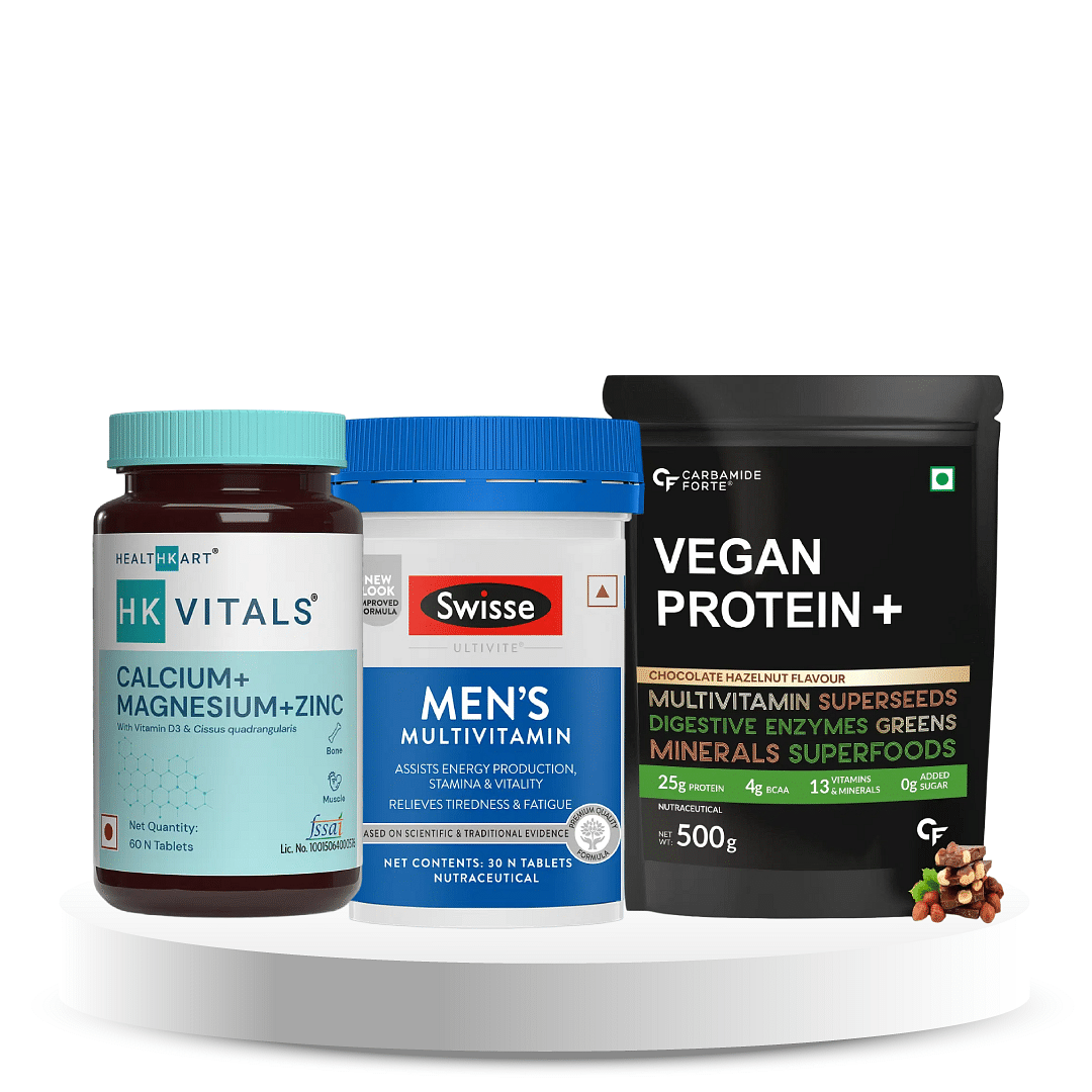 

Quick Nutrition Bundle for Young Men: (Protein+Multivitamin+ Ca,Mg,Zn,Vit D3)