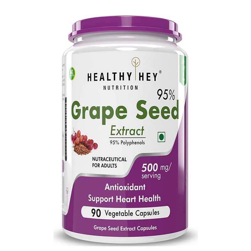 

HealthyHey Nutrition Grape Seed Extract , Maximum Strength, 95% Polyphenols 90 Veggie Capsules