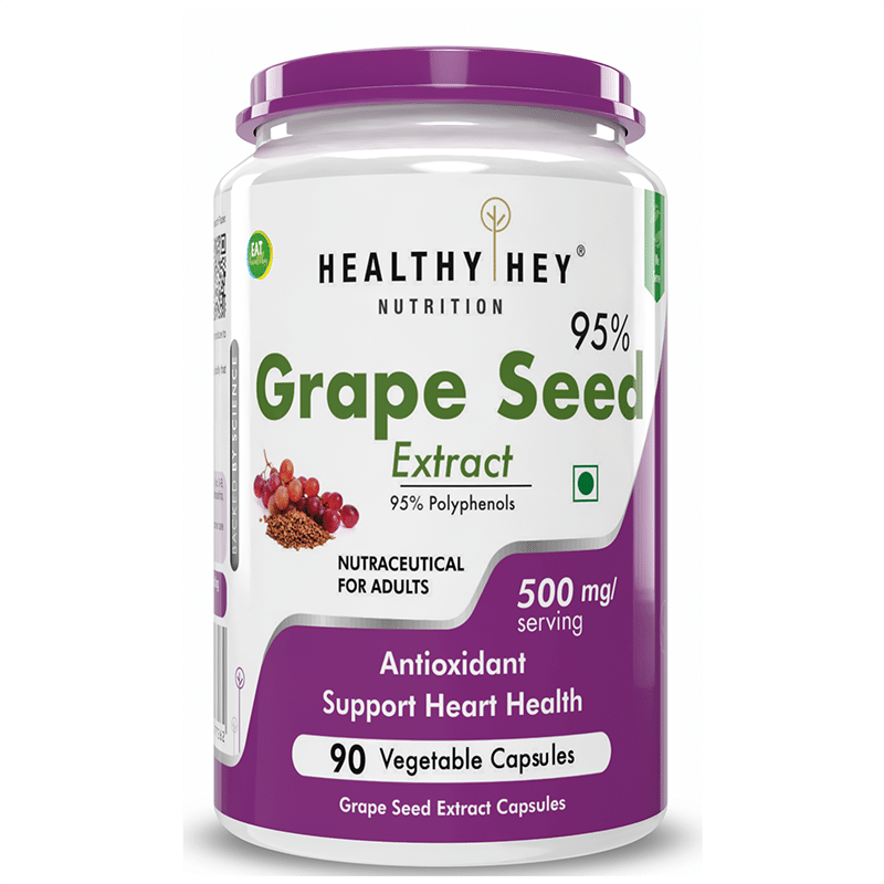 

HealthyHey Nutrition Grape Seed Extract , Maximum Strength, 95% Polyphenols 90 Veggie Capsules