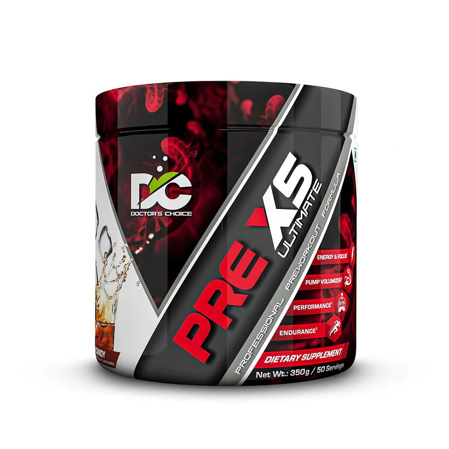 

DC DOCTOR'S CHOICE PRE-X5 Ultimate Professional Pre-Workout Formula 350g Powder USA FDA REGD. [50 Servings - Cola Candy]