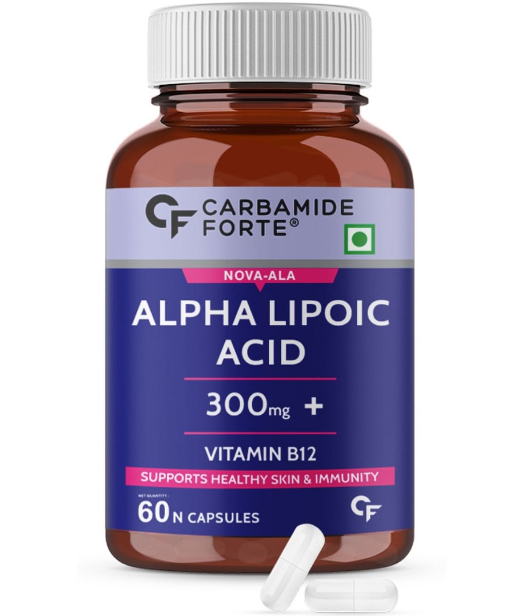 

Carbamide Forte Alpha Lipoic Acid 300mg Capsules with Vitamin B12 & Lycopene | Stabilized form used for Max Absorption - 60 Veg Capsules