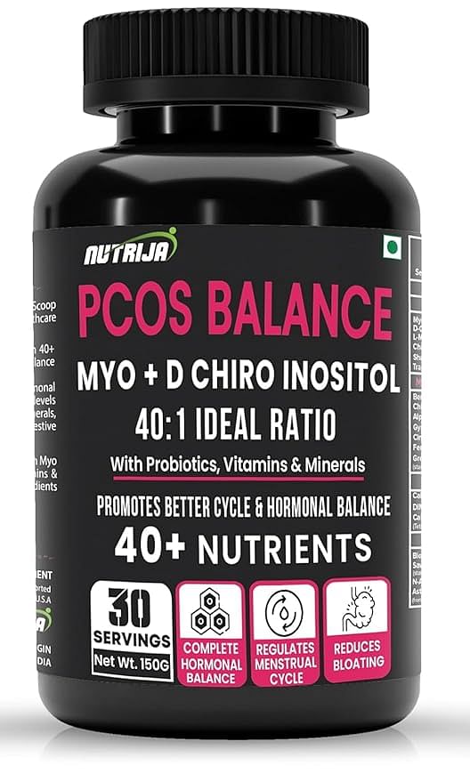 

NutriJa PCOS Balance Supplement | 40+ Ingredients Fortified with PCOS Vitamins & Minerals | Controls Acne, Facial Hair, Reduces hairfall, Insulin R...