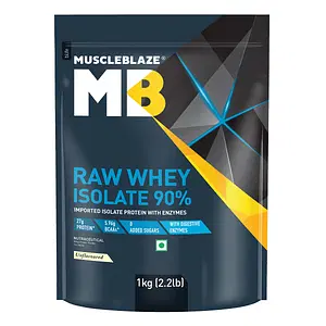 MuscleBlaze Raw Whey Isolate 90% with Digestive Enzymes (Unflavoured, 1 kg / 2.2 lb)