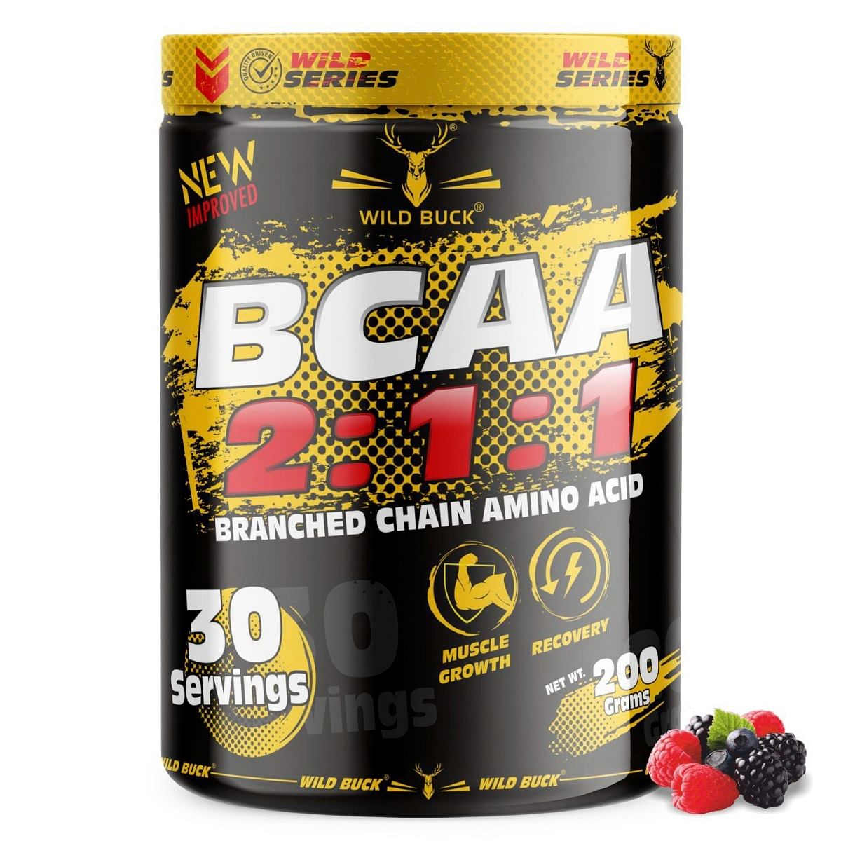 

WILD BUCK BCAA Supplement 2:1:1 Instantized Energy During Workout(200gm, Wild Berries)