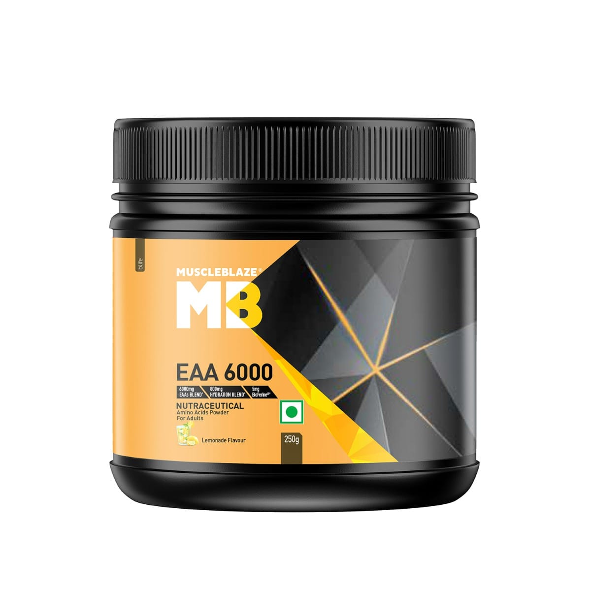 MuscleBlaze EAA 6000 Powder | 6000mg EAAs Blend, 800mg Hydration Blend | 5mg Bioperine (Lemonade, 250g, 23 Servings)