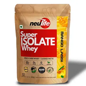 Neulife Super Isolate Whey | Next Gen Whey Isolate with Ketofuel® MCTs ( Mango Lassi,450g)