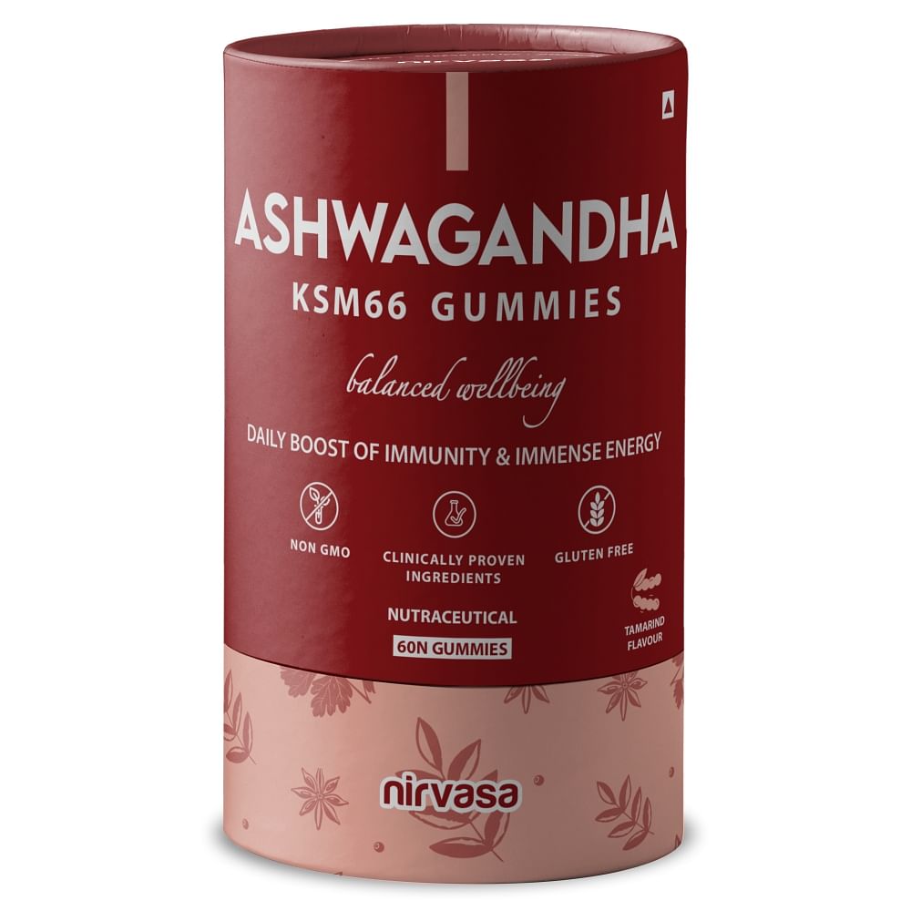 

Nirvasa Ashwagandha KSM 66 Gummies with Vitamin D3 |for Men & Women for Immunity & Performance | 60 X 1 Tamarind Flavoured Gummies