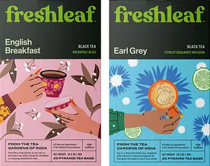 Freshleaf Earl Grey And Freshleaf English Breakfast Black Tea 20 Pyramid Tea Bags Each Box | Pack of 2 Combo