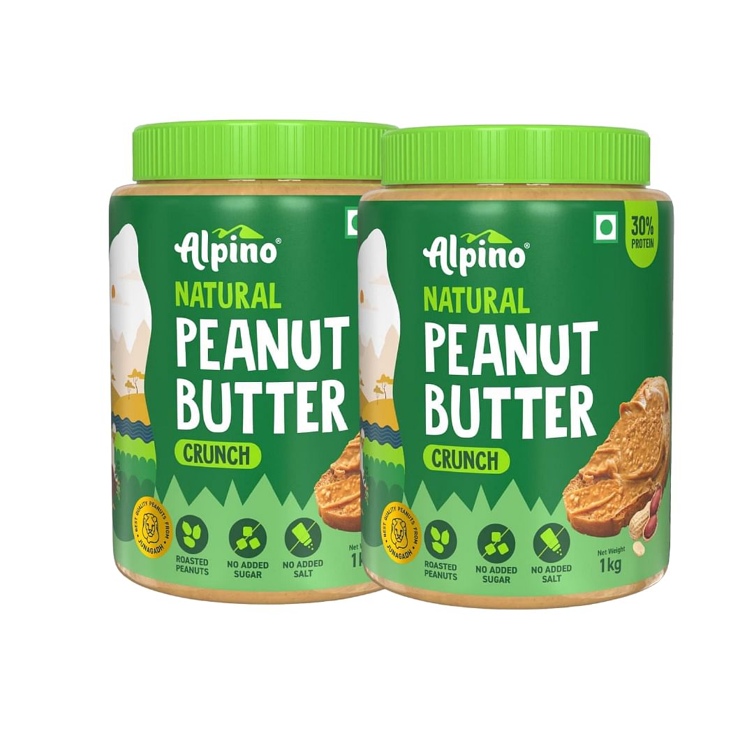 

Alpino Natural Peanut Butter Crunchy 1kg | Single Pack | 30% Protein | 100% Roasted Peanuts | No Added Sugar & Salt | Plant Based Protein | Pack of 2