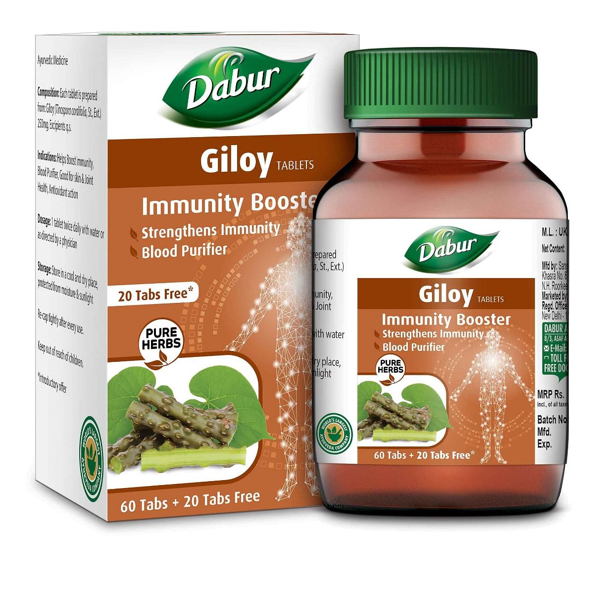 

Dabur Giloy Tablets Immunity Booster - 60 tabs (Get 20 tabs Free)