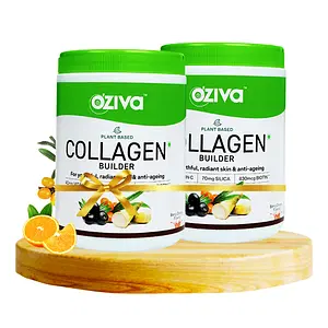 Oziva Plant Based Collagen Builder Powder Supports Glowing Skin, Stronger Hair, Nails & Joints Collagen Supplements For Women & Men (Collagen Powder Berry Orange, 250 G)-Pack of 2