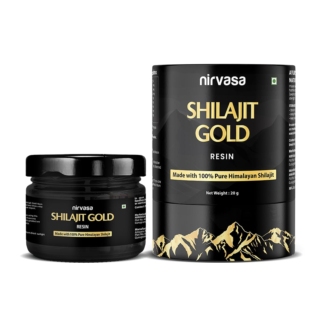 

Nirvasa Pure Himalayan Shilajit Gold Resin| With Swarna Bhasma & Saffron| 100% Ayurvedic | For 2X Performance, Strength and Stamina| Lab Tested – 20g