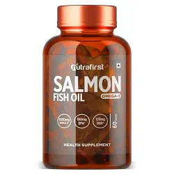 NutraFirst Salmon Fish Oil Softgel Capsule, for Healthy Heart, Brain and Eyes, enriched with Fish Oil 1000mg, EPA 180 mg & DHA 120 mg, Easy to swallow and No Fishy Burps, 1B (1 X 60 Softgel Capsules)