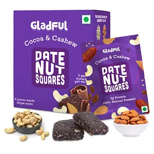 Gladful Date Nut Squares - Cocoa and Cashew -  Pack of 1