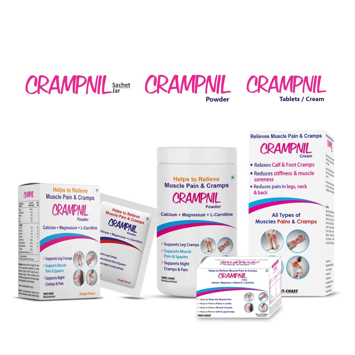 Westcoast Crampnil Sachet helps to relieve muscle pain, Joint Pain & Cramps  calcium + Magnesium + L- Carnitine, Vitamin B5, Vitamin B6, promotes strong  nervous & immune Systems, Relieves Leg Cramps 10n