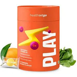 HealthSetGo Vitamin D & Calcium Gummies | 100% Veg | Strong Muscles & Healthy Bones | Increases Stamina & Energy | Vegan, Gluten & Gelatin Free | Men & Women | Mango Flavour | 30 Pack