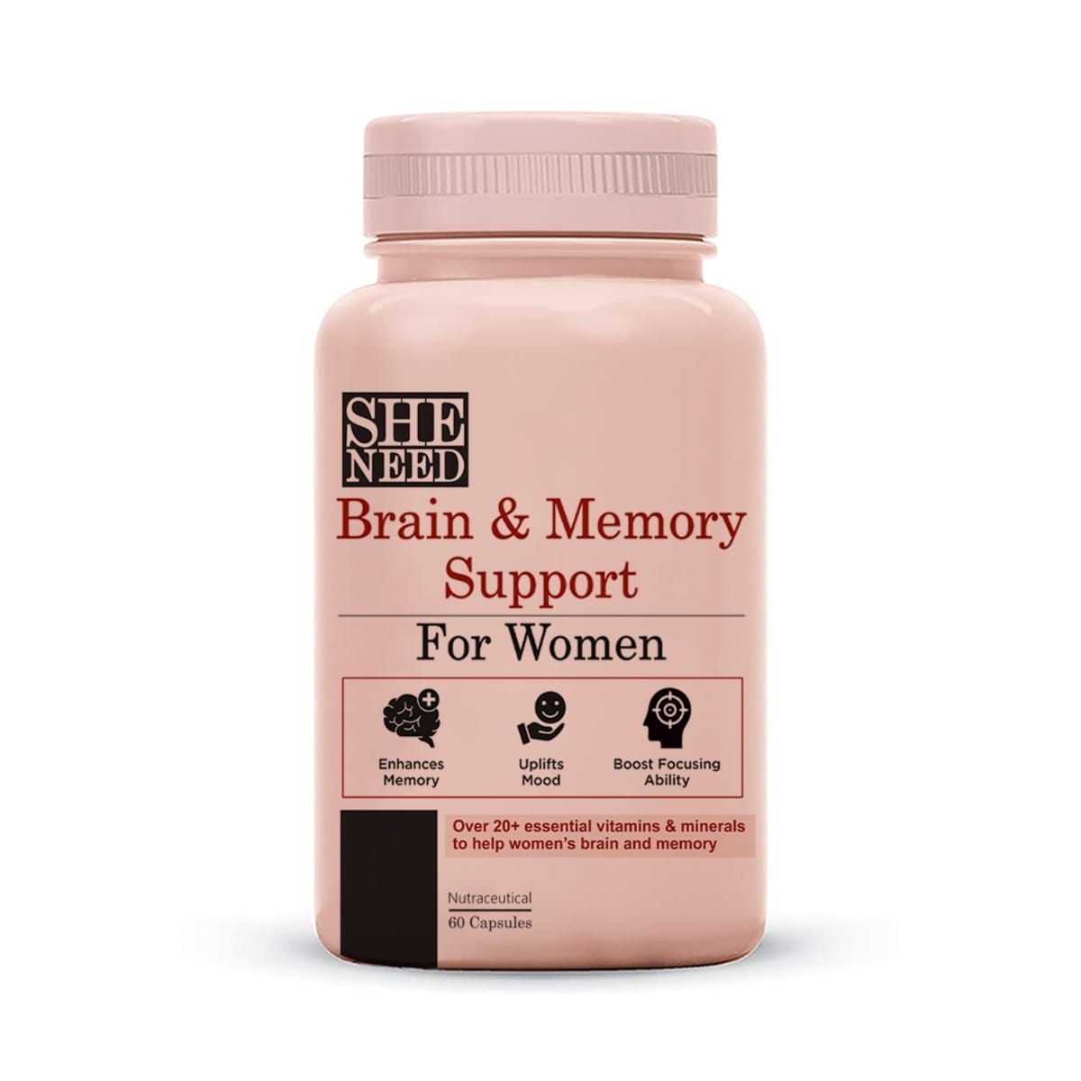 

Sheneed Women’s Brain & Memory Supports Supplement for Mental Focus Concentration and Performance-Brain Vitamins Blend for Cognitive Function Energ...