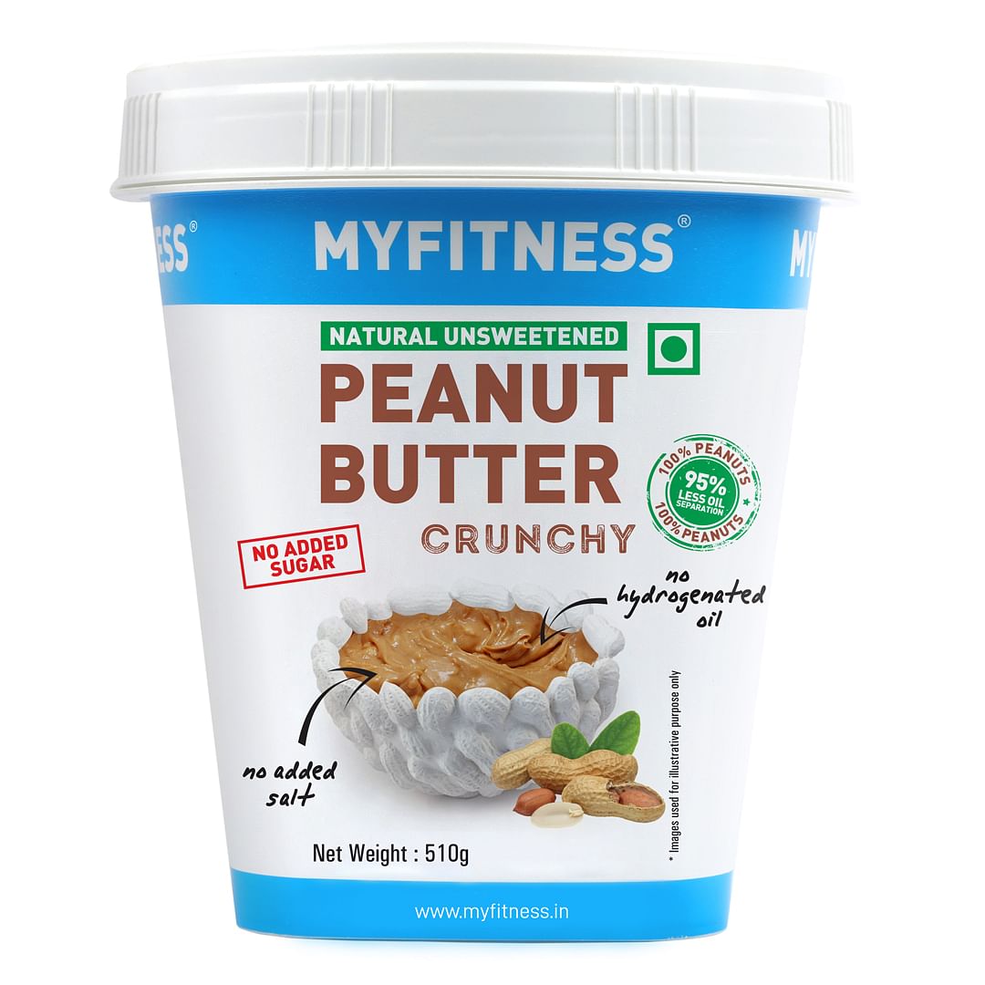 

MYFITNESS Unsweetened Natural Peanut Butter Crunchy 510g | 100% Roasted Peanuts | 30g Protein | Healthy Nut Butter Spread | Vegan | No Added Sugar,...