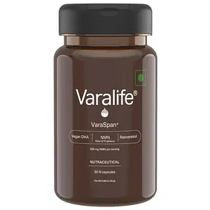 Varalife VaraSpan NAD+ Boosting Supplement NMN 250mg per serving, Vitamin K2, Vitamin D3, Resveratrol, Veg DHA for Improved Muscle Strength & Energy, Neurological Function, Heart Health - 30 capsules