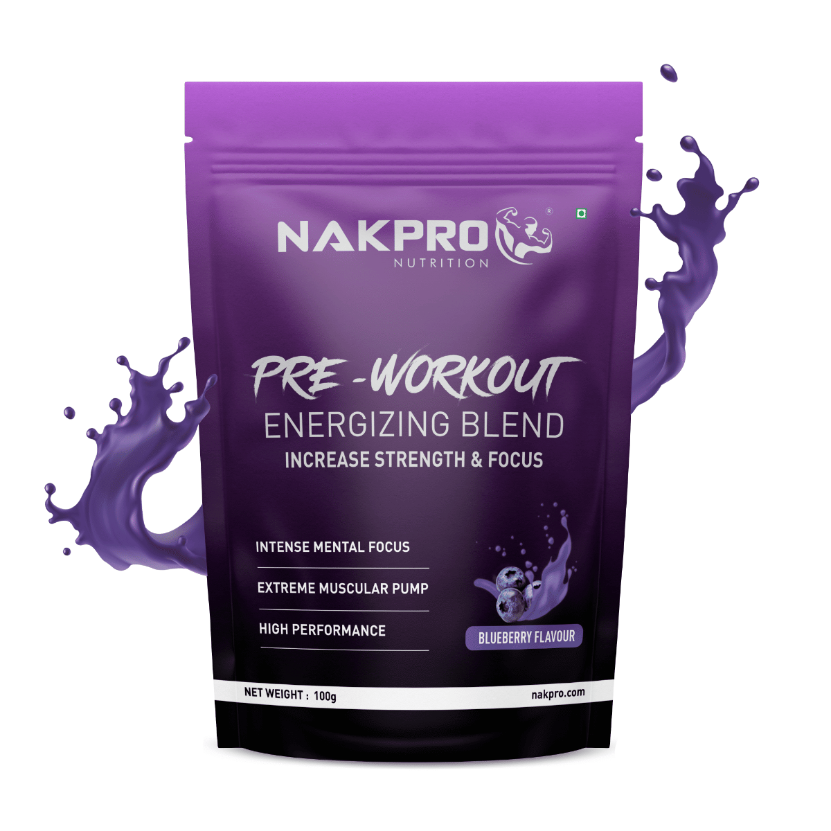 

Nakpro Pre Workout Supplement (Blueberry, 100g Powder) with 100mg Caffeine, 1200mg Creatine Monohydrate and 1200mg Citrulline|Helps in Lean Muscle ...