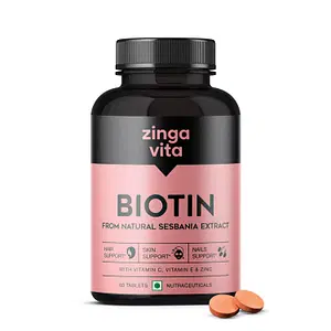 Zingavita Biotin | 60 Tablets | Vitamin C | Vitamin E | Zinc | Skin | Hair | Nail