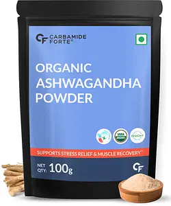 Carbamide Forte 100% Organic Ashwagandha Powder - Withania Somnifera - USDA Certified Organic Ashwagandha for Vitality, Strength & Stress Management - 100g Veg Powder