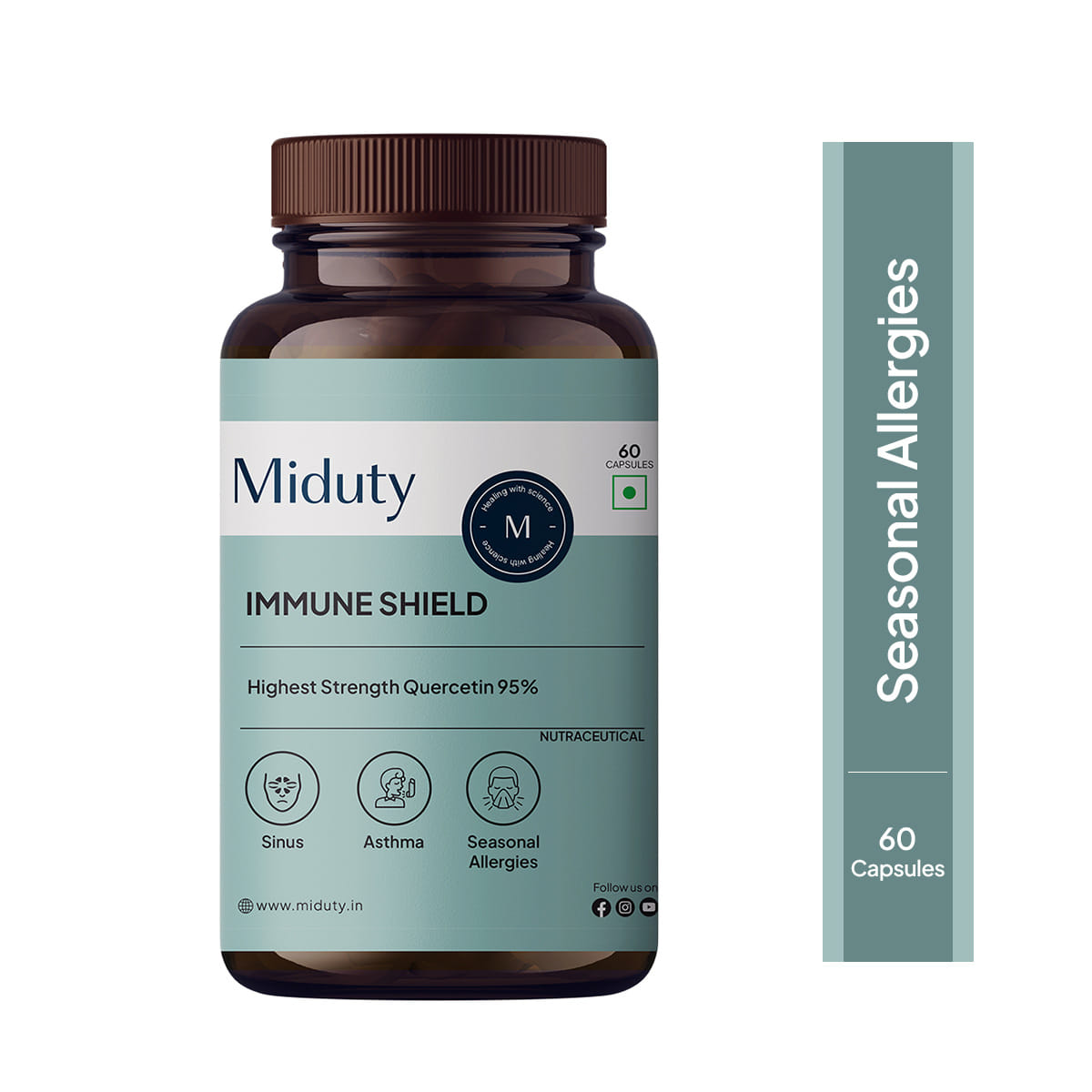 

Miduty Immune Shield - Vit C - Zinc - Quercetin - Immunity Booster - Antioxidant - 60 Capsules